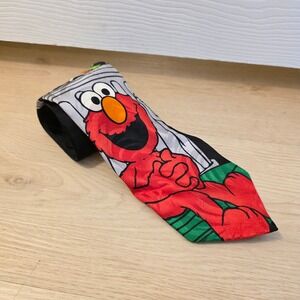 Vintage Sesame Street Elmo Oscar the Grouch Silk Tie Black Novelty Childhood 90s